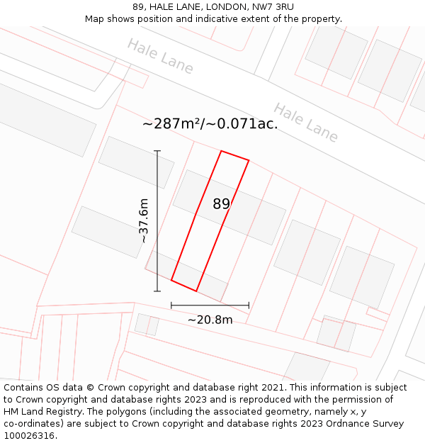 89, HALE LANE, LONDON, NW7 3RU: Plot and title map