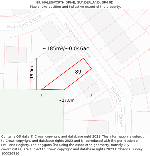 89, HALESWORTH DRIVE, SUNDERLAND, SR4 8DJ: Plot and title map