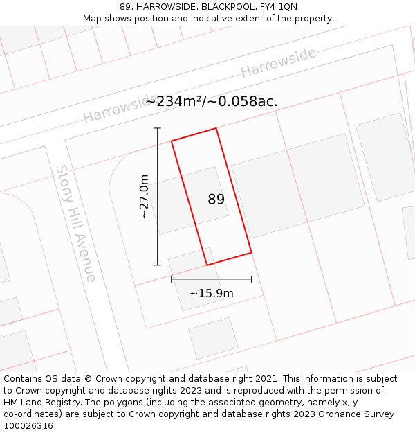 89, HARROWSIDE, BLACKPOOL, FY4 1QN: Plot and title map