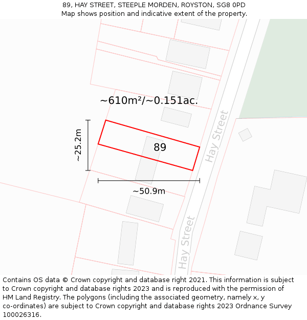 89, HAY STREET, STEEPLE MORDEN, ROYSTON, SG8 0PD: Plot and title map