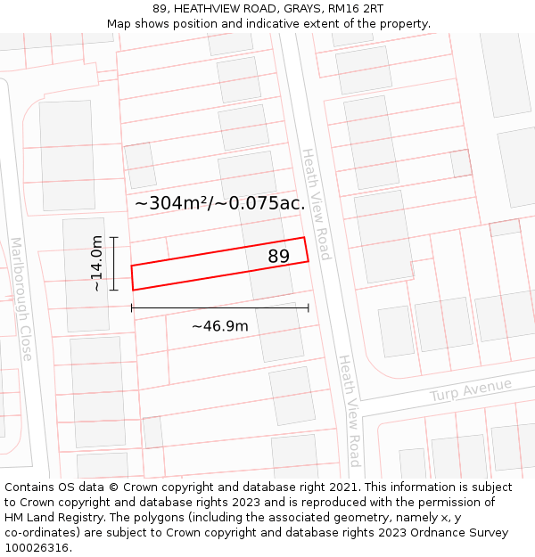 89, HEATHVIEW ROAD, GRAYS, RM16 2RT: Plot and title map