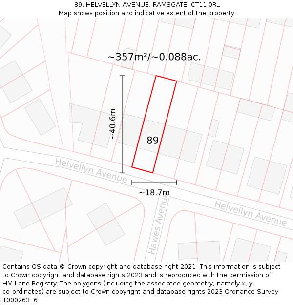 89, HELVELLYN AVENUE, RAMSGATE, CT11 0RL: Plot and title map