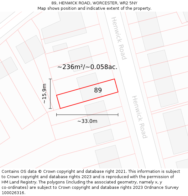 89, HENWICK ROAD, WORCESTER, WR2 5NY: Plot and title map