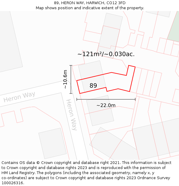 89, HERON WAY, HARWICH, CO12 3FD: Plot and title map