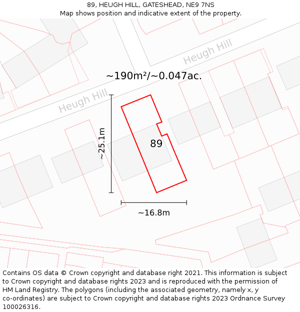 89, HEUGH HILL, GATESHEAD, NE9 7NS: Plot and title map