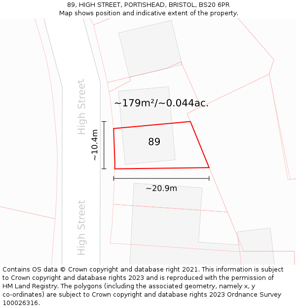 89, HIGH STREET, PORTISHEAD, BRISTOL, BS20 6PR: Plot and title map