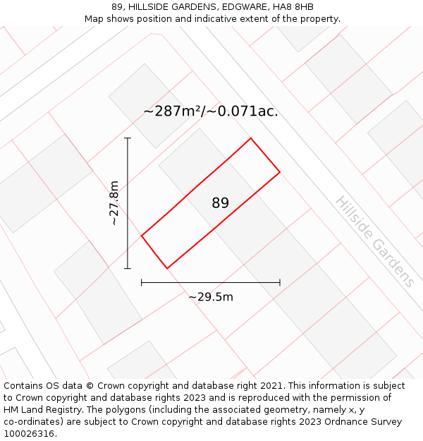 89, HILLSIDE GARDENS, EDGWARE, HA8 8HB: Plot and title map