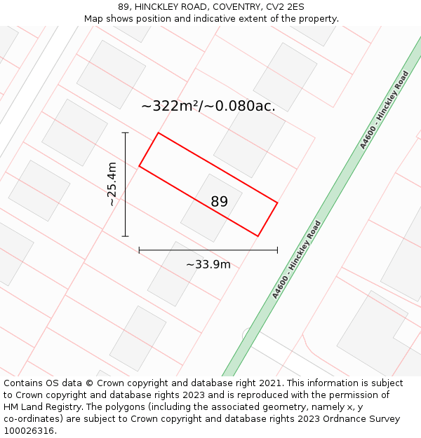 89, HINCKLEY ROAD, COVENTRY, CV2 2ES: Plot and title map