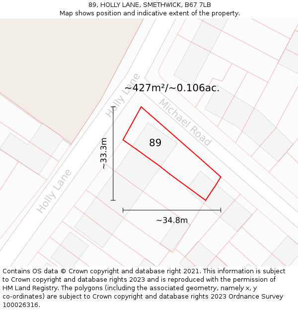 89, HOLLY LANE, SMETHWICK, B67 7LB: Plot and title map