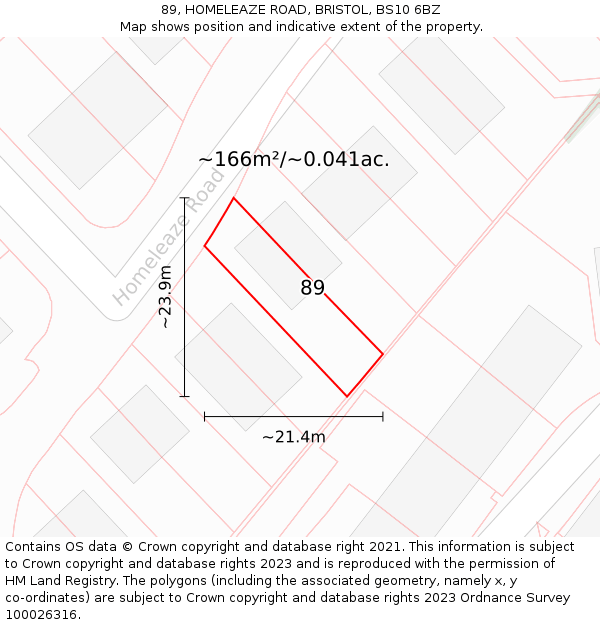 89, HOMELEAZE ROAD, BRISTOL, BS10 6BZ: Plot and title map