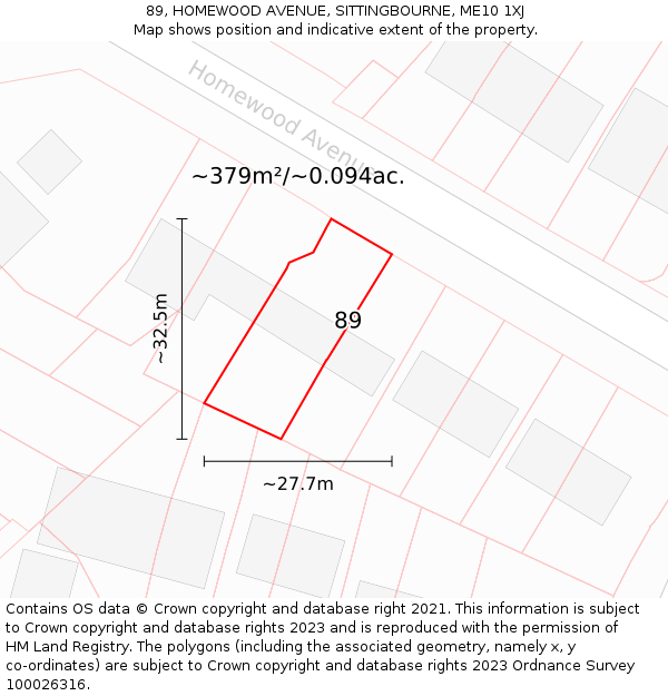 89, HOMEWOOD AVENUE, SITTINGBOURNE, ME10 1XJ: Plot and title map