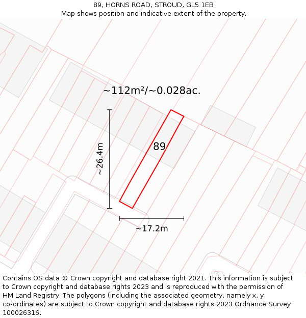 89, HORNS ROAD, STROUD, GL5 1EB: Plot and title map