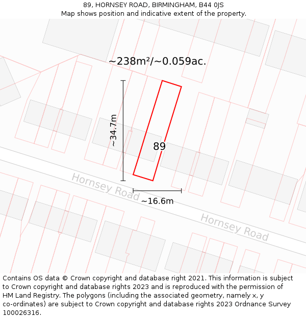 89, HORNSEY ROAD, BIRMINGHAM, B44 0JS: Plot and title map