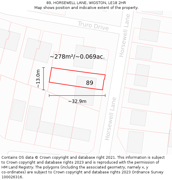 89, HORSEWELL LANE, WIGSTON, LE18 2HR: Plot and title map