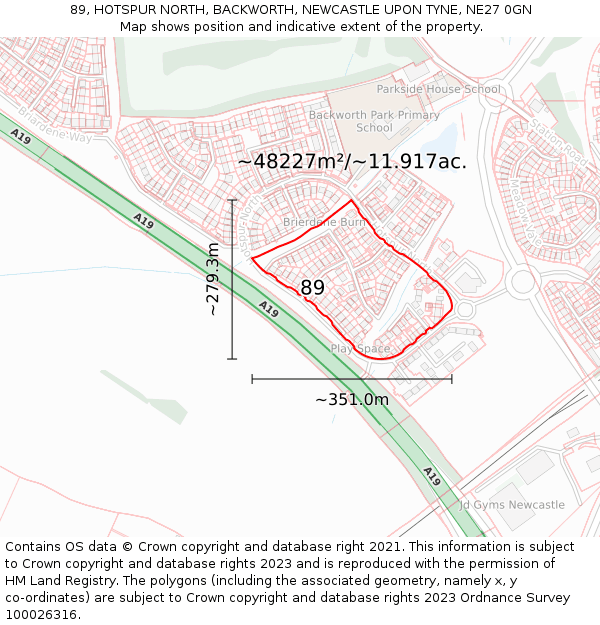 89, HOTSPUR NORTH, BACKWORTH, NEWCASTLE UPON TYNE, NE27 0GN: Plot and title map