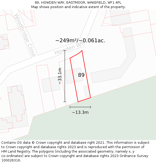 89, HOWDEN WAY, EASTMOOR, WAKEFIELD, WF1 4PL: Plot and title map