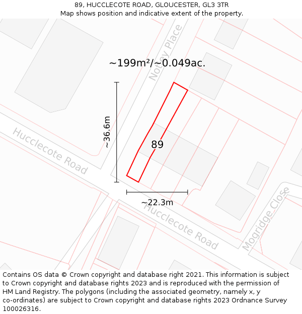 89, HUCCLECOTE ROAD, GLOUCESTER, GL3 3TR: Plot and title map