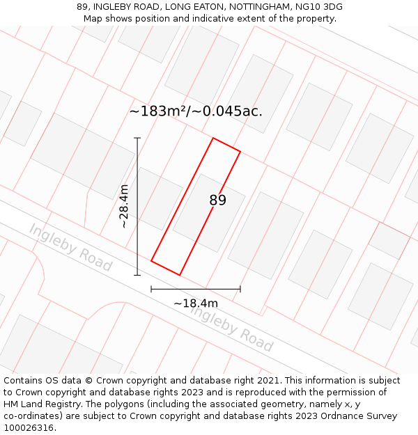 89, INGLEBY ROAD, LONG EATON, NOTTINGHAM, NG10 3DG: Plot and title map