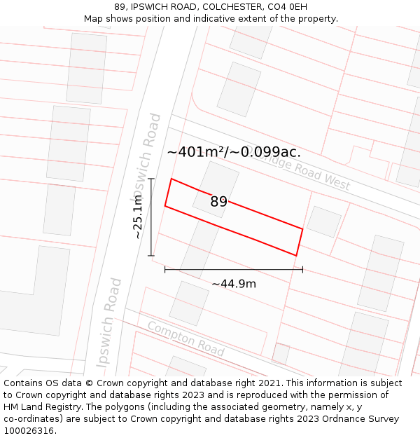 89, IPSWICH ROAD, COLCHESTER, CO4 0EH: Plot and title map