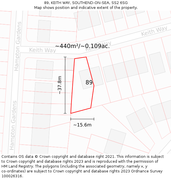 89, KEITH WAY, SOUTHEND-ON-SEA, SS2 6SG: Plot and title map