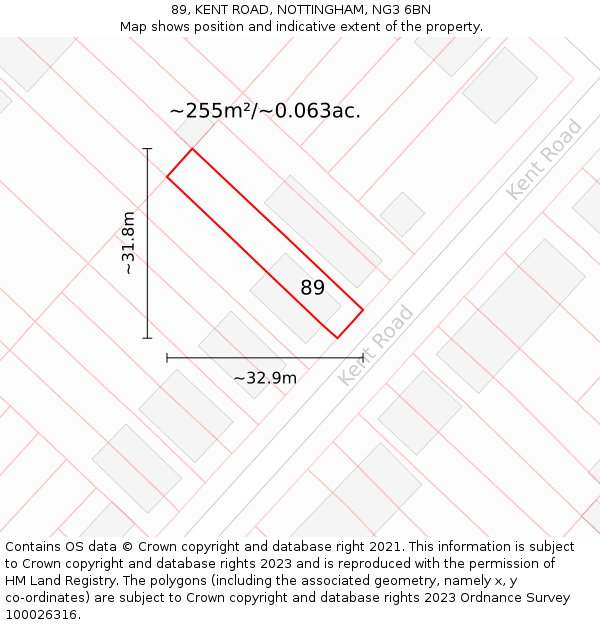 89, KENT ROAD, NOTTINGHAM, NG3 6BN: Plot and title map