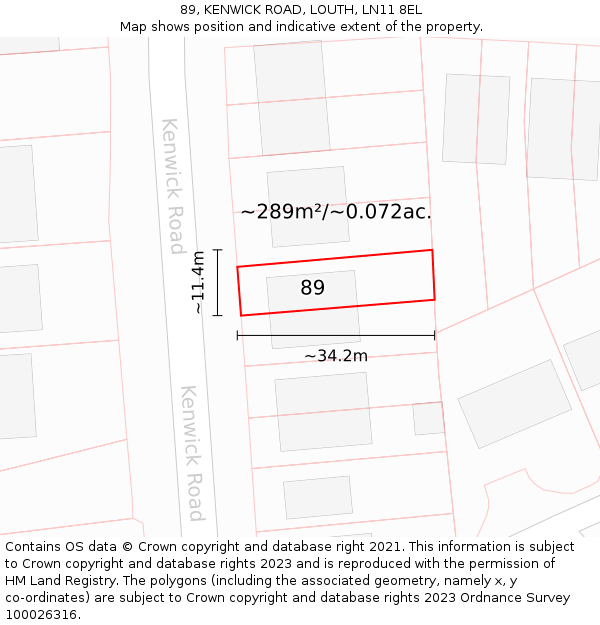 89, KENWICK ROAD, LOUTH, LN11 8EL: Plot and title map