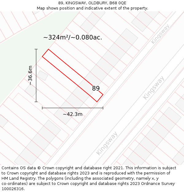 89, KINGSWAY, OLDBURY, B68 0QE: Plot and title map