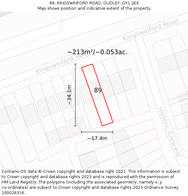 89, KINGSWINFORD ROAD, DUDLEY, DY1 2EX: Plot and title map