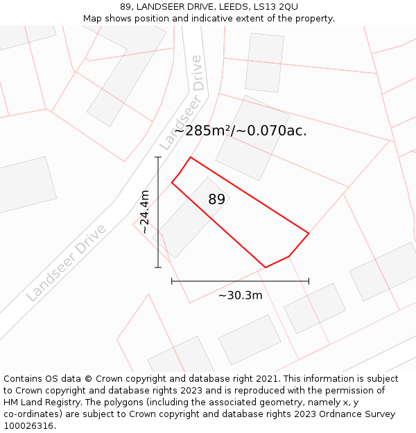 89, LANDSEER DRIVE, LEEDS, LS13 2QU: Plot and title map