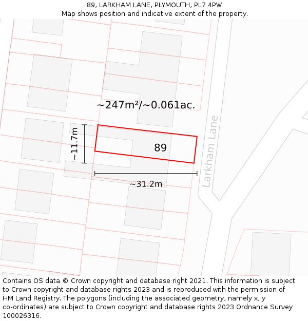 89, LARKHAM LANE, PLYMOUTH, PL7 4PW: Plot and title map