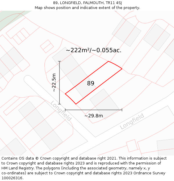 89, LONGFIELD, FALMOUTH, TR11 4SJ: Plot and title map