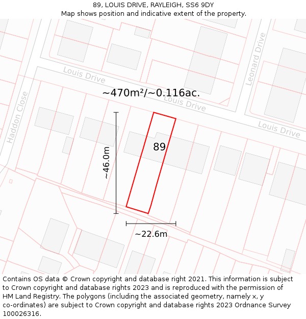 89, LOUIS DRIVE, RAYLEIGH, SS6 9DY: Plot and title map
