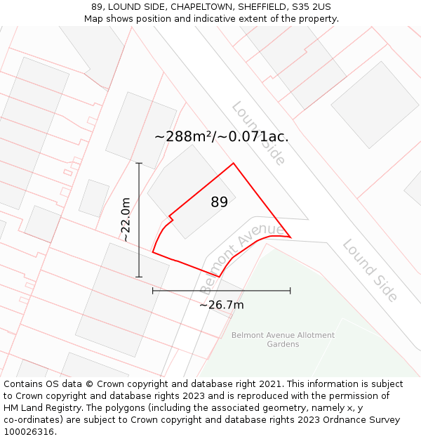 89, LOUND SIDE, CHAPELTOWN, SHEFFIELD, S35 2US: Plot and title map