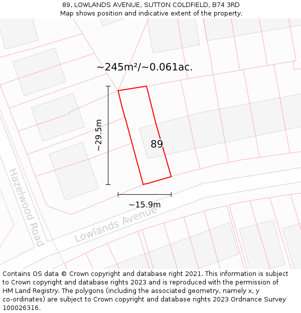 89, LOWLANDS AVENUE, SUTTON COLDFIELD, B74 3RD: Plot and title map