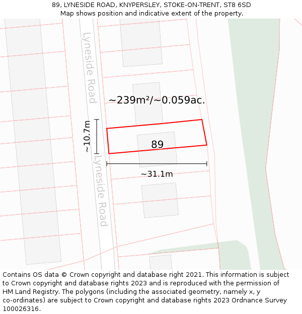 89, LYNESIDE ROAD, KNYPERSLEY, STOKE-ON-TRENT, ST8 6SD: Plot and title map