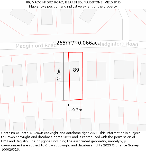 89, MADGINFORD ROAD, BEARSTED, MAIDSTONE, ME15 8ND: Plot and title map