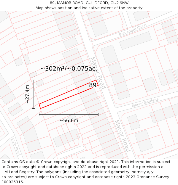 89, MANOR ROAD, GUILDFORD, GU2 9NW: Plot and title map