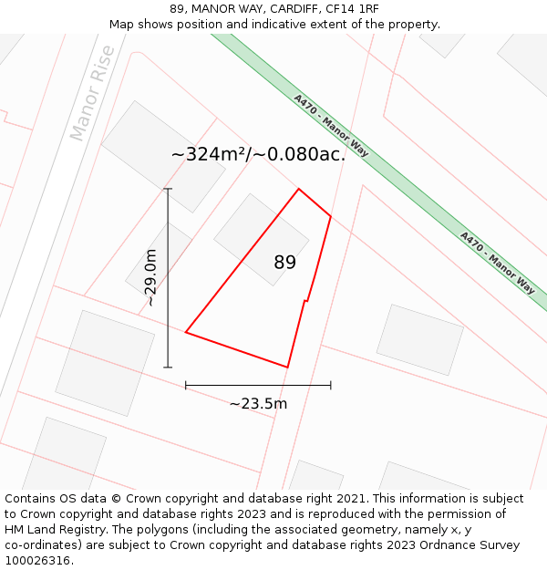 89, MANOR WAY, CARDIFF, CF14 1RF: Plot and title map