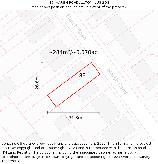 89, MARSH ROAD, LUTON, LU3 2QG: Plot and title map