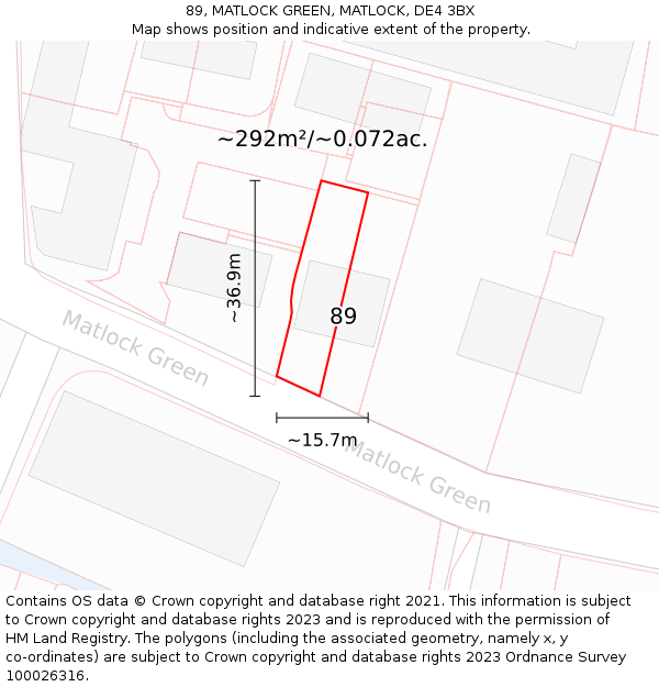 89, MATLOCK GREEN, MATLOCK, DE4 3BX: Plot and title map