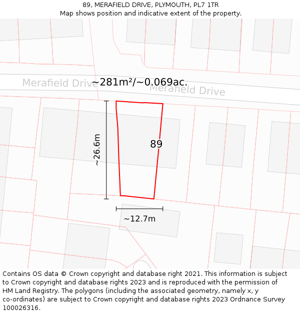89, MERAFIELD DRIVE, PLYMOUTH, PL7 1TR: Plot and title map