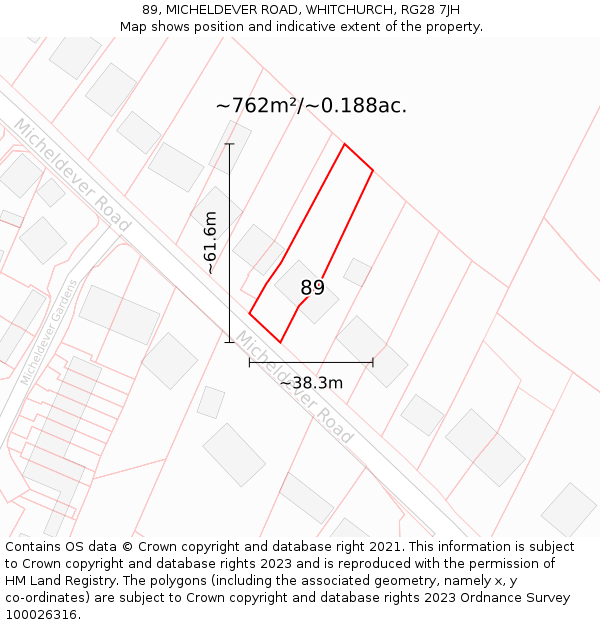 89, MICHELDEVER ROAD, WHITCHURCH, RG28 7JH: Plot and title map