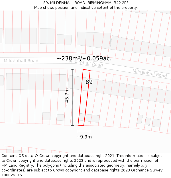 89, MILDENHALL ROAD, BIRMINGHAM, B42 2PF: Plot and title map