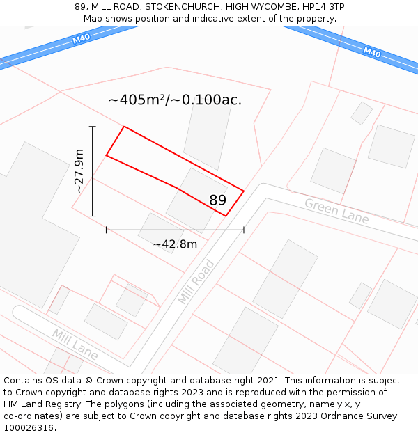 89, MILL ROAD, STOKENCHURCH, HIGH WYCOMBE, HP14 3TP: Plot and title map