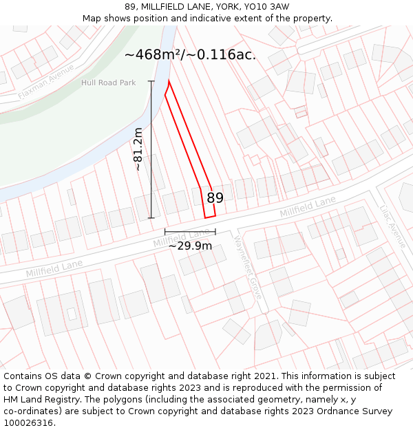 89, MILLFIELD LANE, YORK, YO10 3AW: Plot and title map