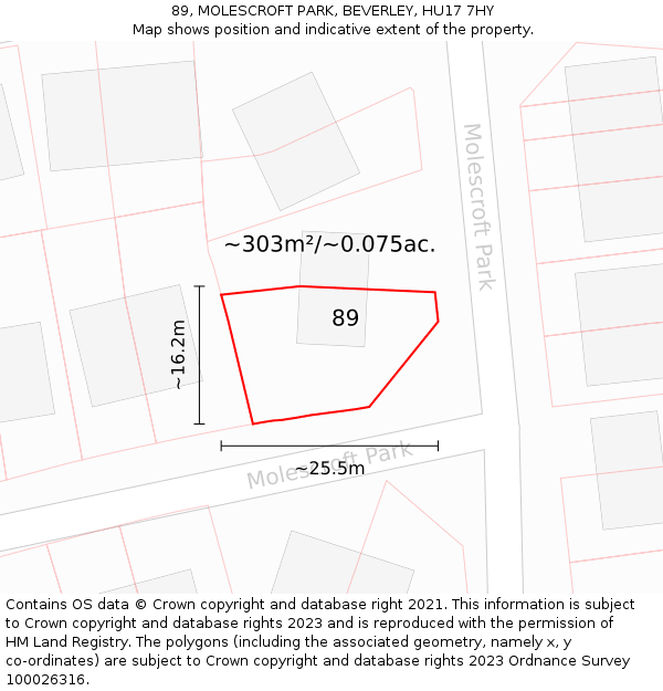 89, MOLESCROFT PARK, BEVERLEY, HU17 7HY: Plot and title map