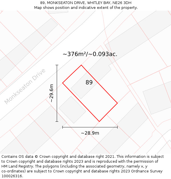 89, MONKSEATON DRIVE, WHITLEY BAY, NE26 3DH: Plot and title map