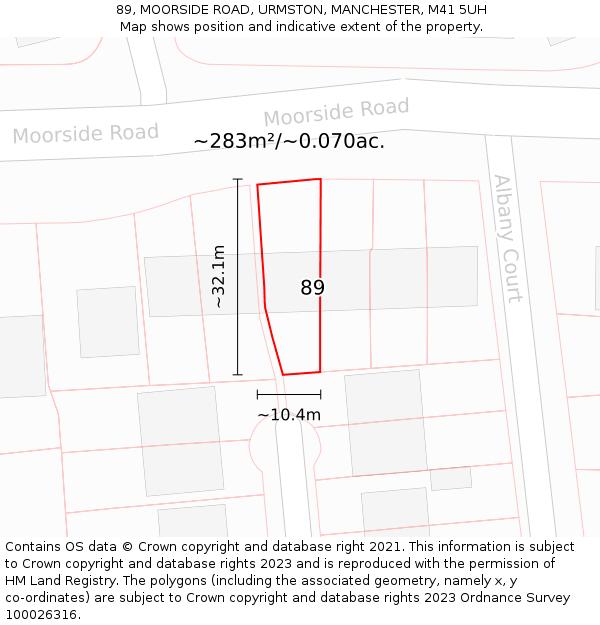 89, MOORSIDE ROAD, URMSTON, MANCHESTER, M41 5UH: Plot and title map