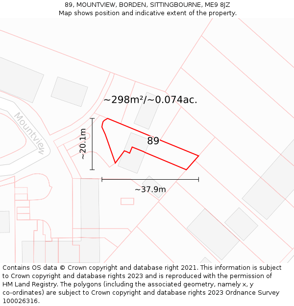 89, MOUNTVIEW, BORDEN, SITTINGBOURNE, ME9 8JZ: Plot and title map