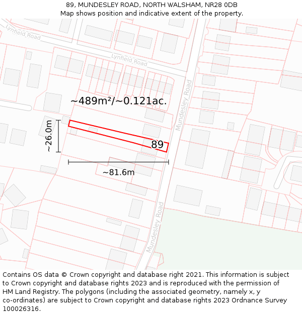 89, MUNDESLEY ROAD, NORTH WALSHAM, NR28 0DB: Plot and title map